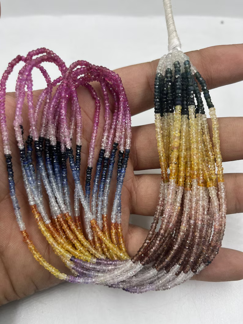 AAA+ Natural Multi Sapphire Beads 3mm Faceted Rondelle 16″ Rainbow Strand Gift