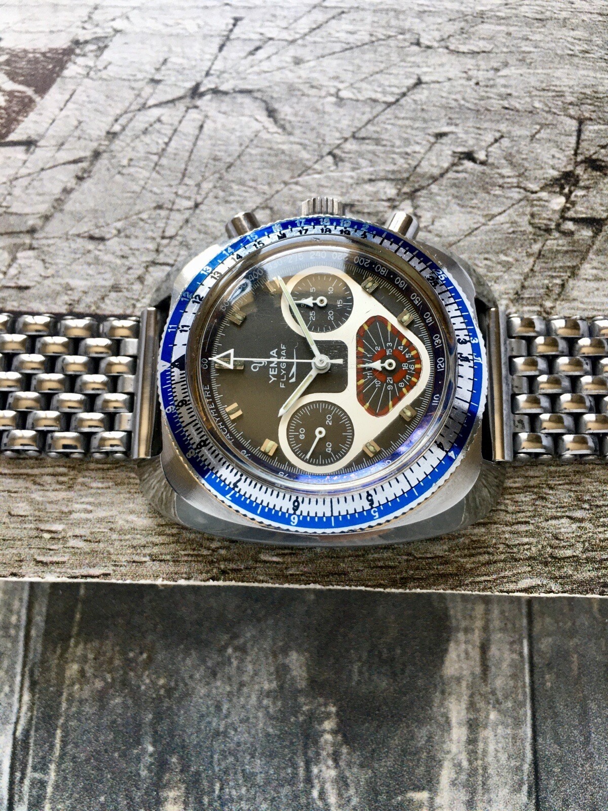 Vintage Rare 1960-70 Yema Flygraf Pilot Chronograph Valjoux 7736 Full Original