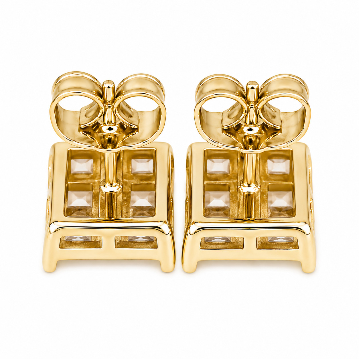 Real 1/200 14K Yellow Gold Oro Kite Cluster Stud Earrings Pendientes Ladies Men