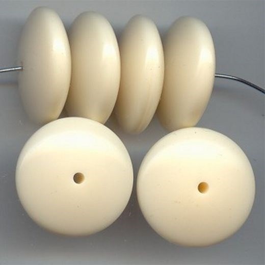 12 VINTAGE CREAM BEIGE ACRYLIC 10x26mm. ROUND SMOOTH DISC SPACER BEADS 6220