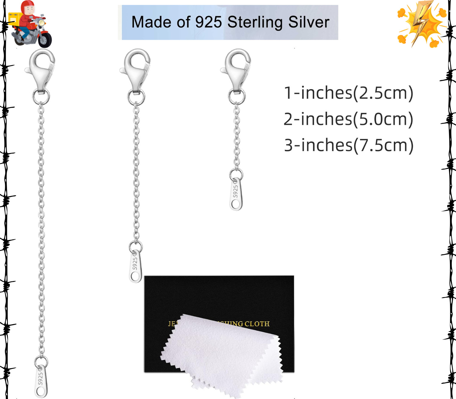 Sterling Silver Necklace Extenders for Women Silver Chain Extension Bracelet Ext