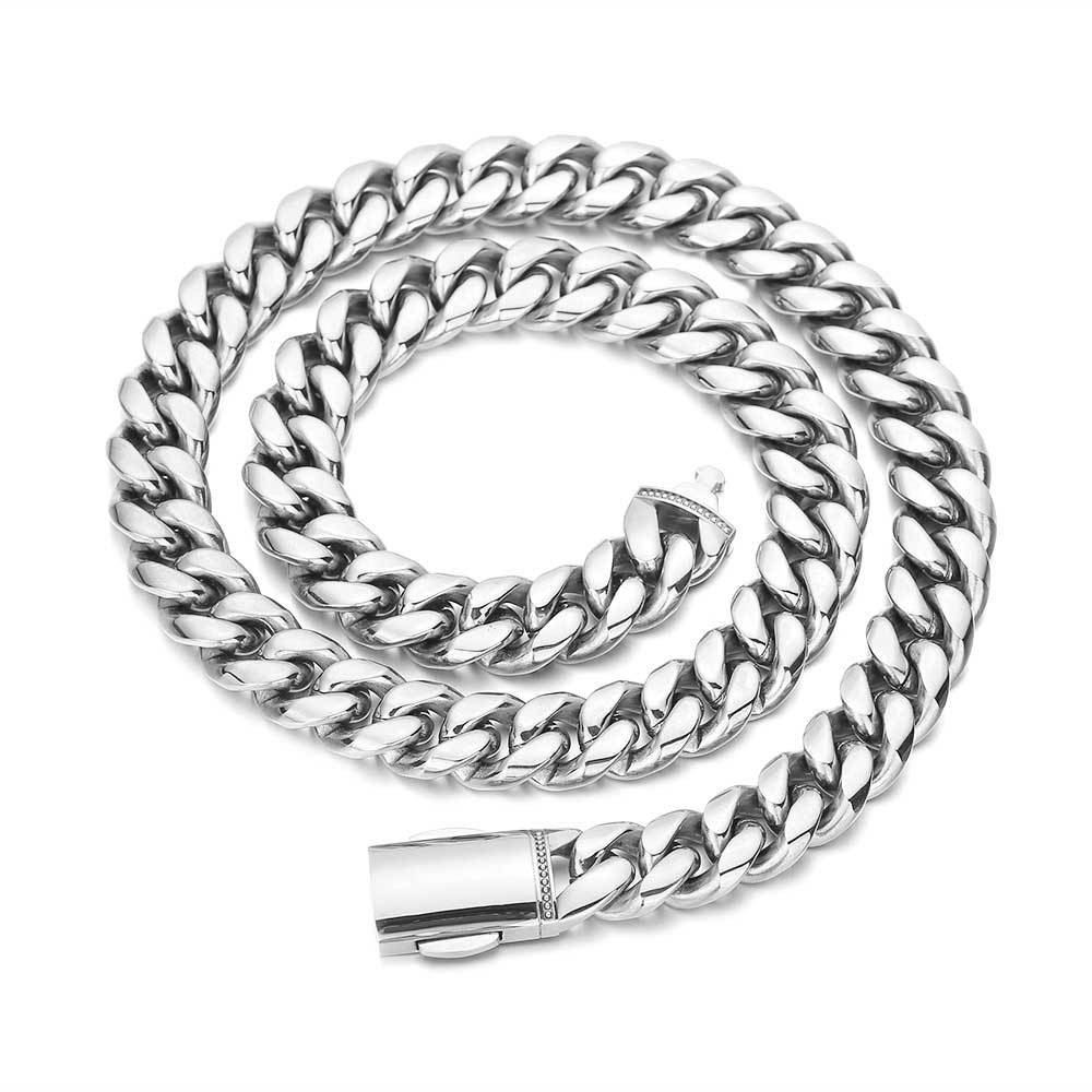 12mm Stainless Steel Miami Cuban Link Chain Necklace Bracelet Hip Hop Men