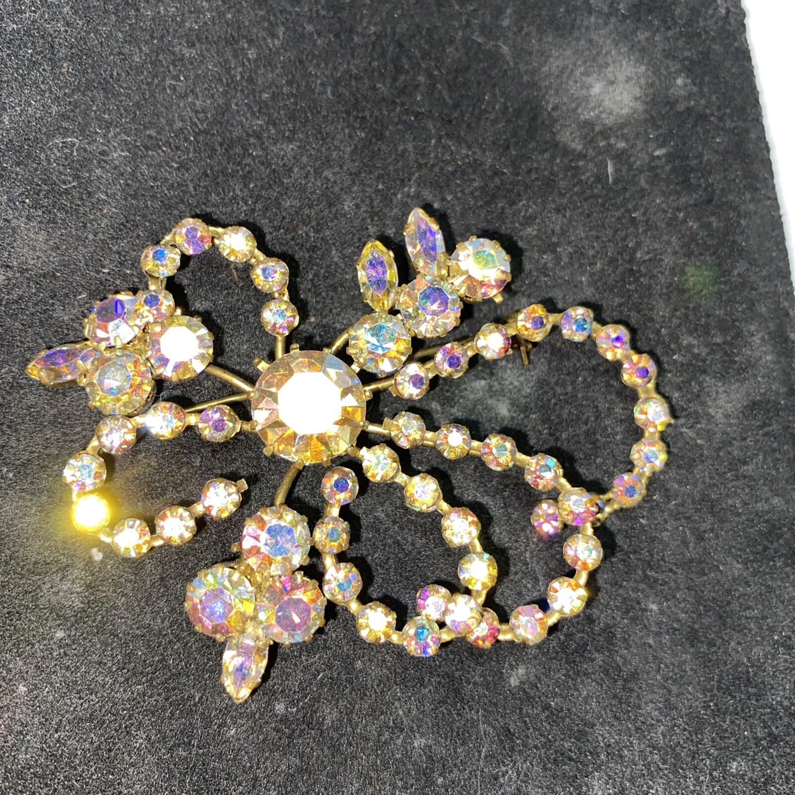 Brooch Pin Austrian Big Aurora Borealis Vintage Beauty 2.75” Colors Signed