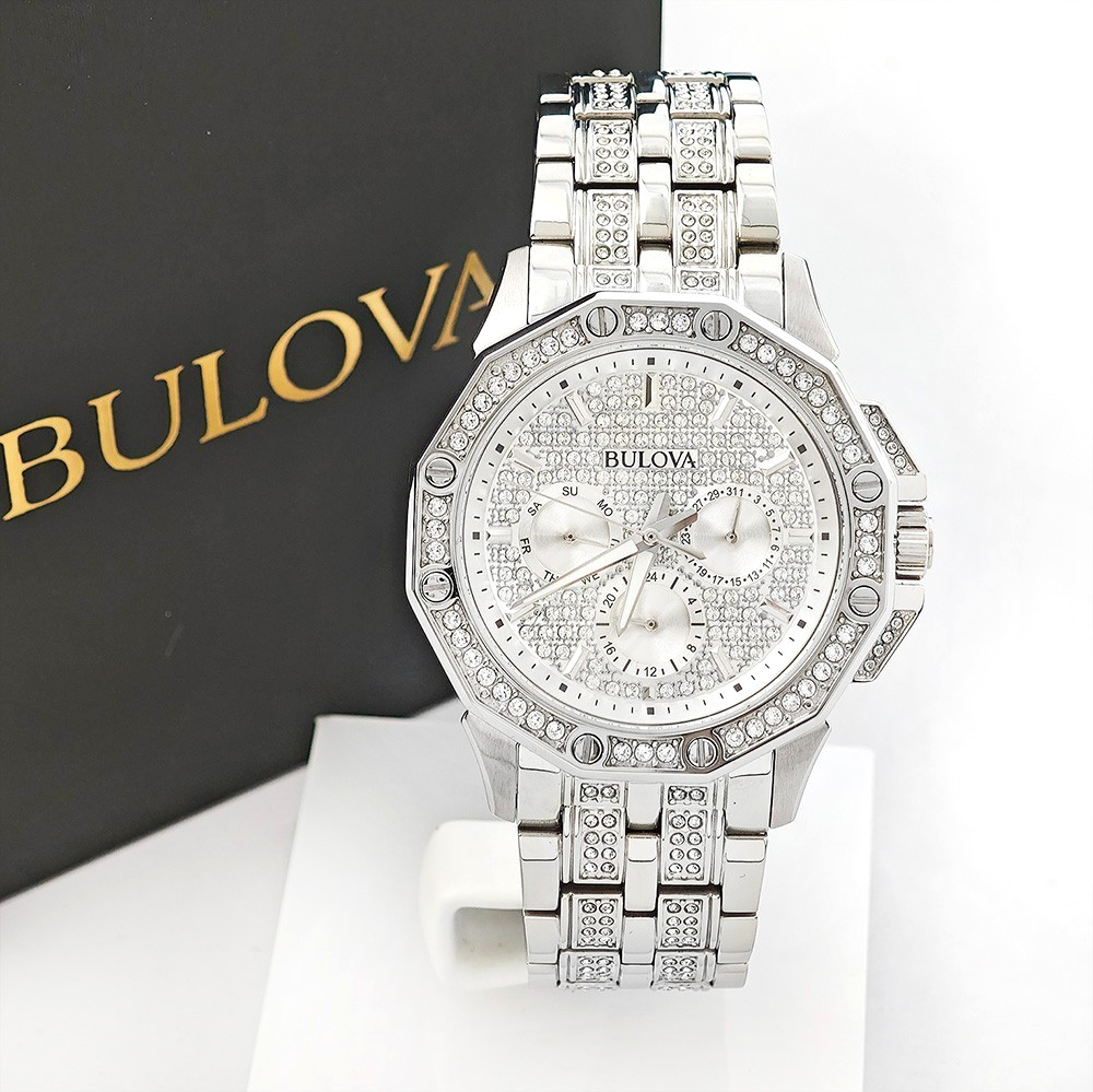 Bulova Octava Crystal White Stainless Steel 41.5MM Men’s Quartz Watch 96C134