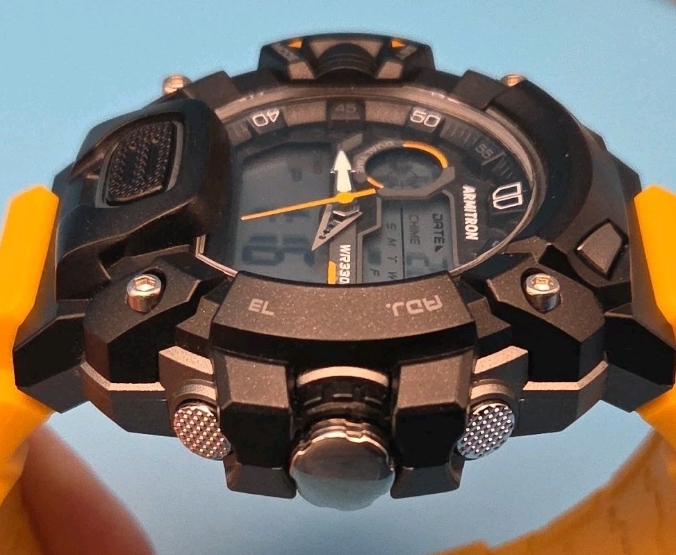 Armitron 55mm Black Gray Yellow Pro Sport Analog Digital Chronogra Watch 20/5477