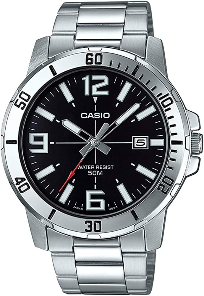 Casio MTP-VD01D-1BV Men’s Enticer Stainless Steel Black Dial Casual Sport Watch