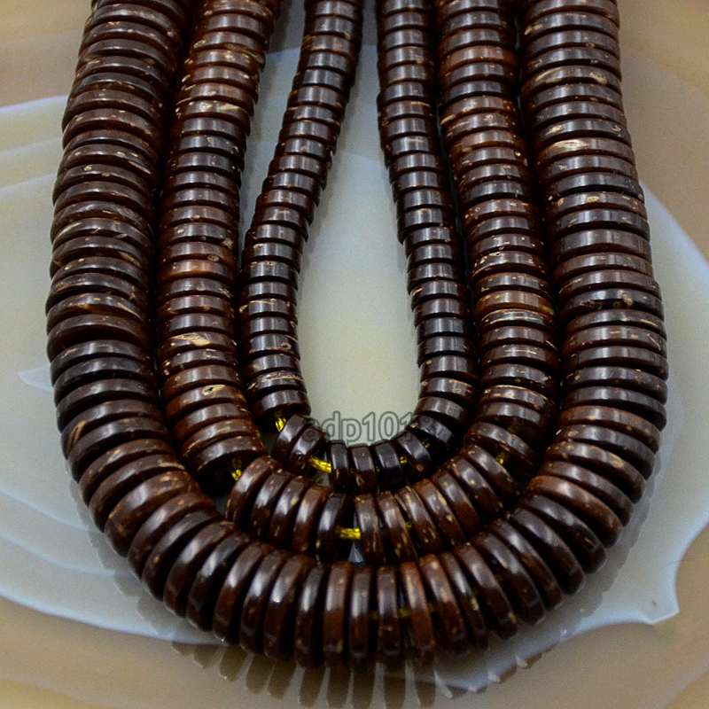Natural Coffee Coconut Wood Heishi Beads 2x6mm 2x8mm 2x10mm