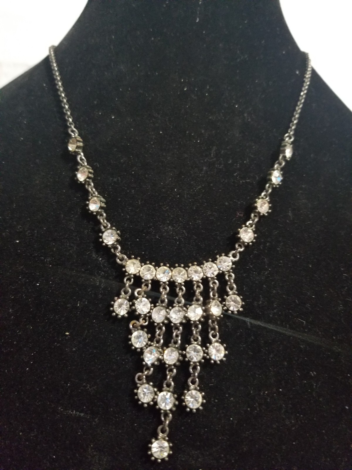 Vintage Signed VCLM Necklace With Clear Rhinestones. Length 20 Inches.