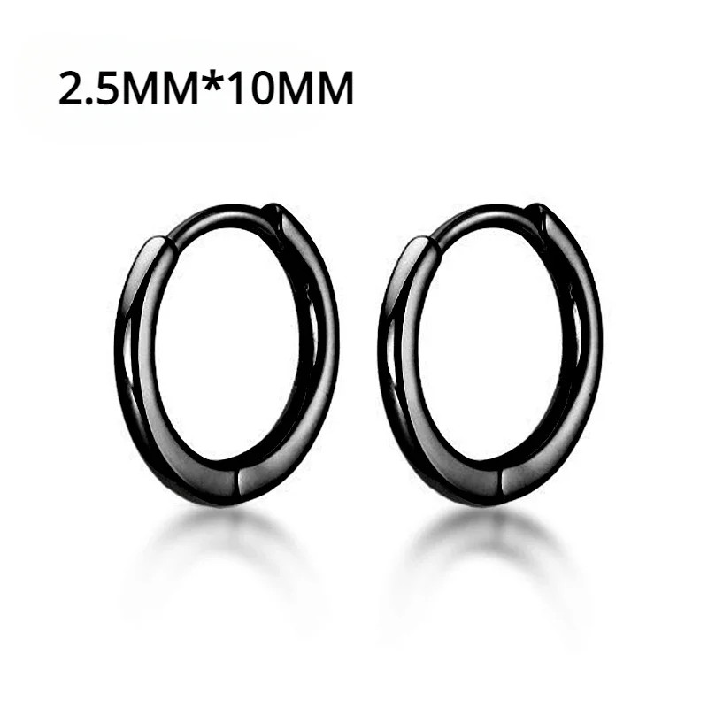 Black Hoop Earrings Stainless Steel Punk Gothic Smooth Circle Unisex Jewelry