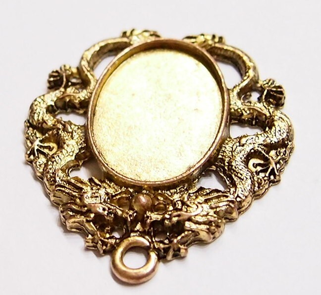 4 of 40x30mm Antique Gold Art Deco Victorian Vintage Dragon Pendant Settings