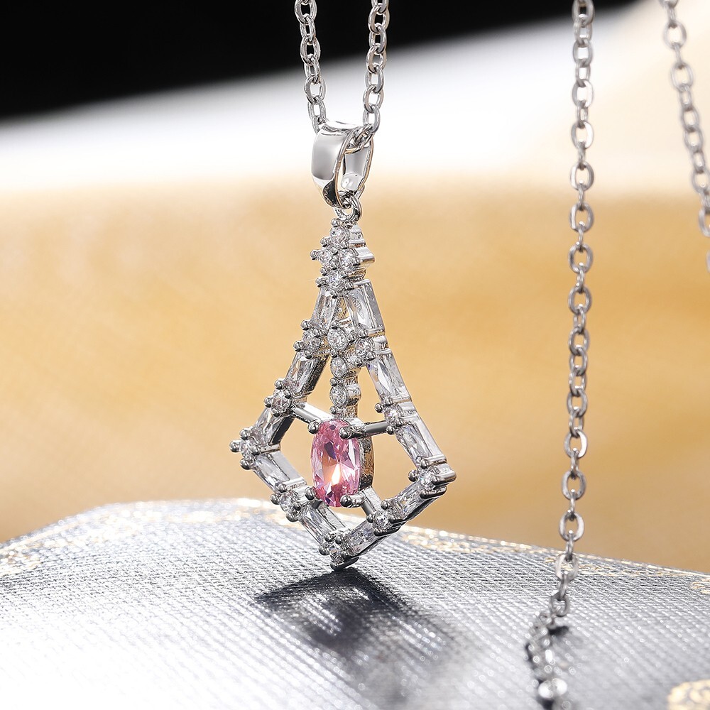 1.82CT Simulated Diamond Unique Necklace Silver Plated Pendant Valentine Gifts