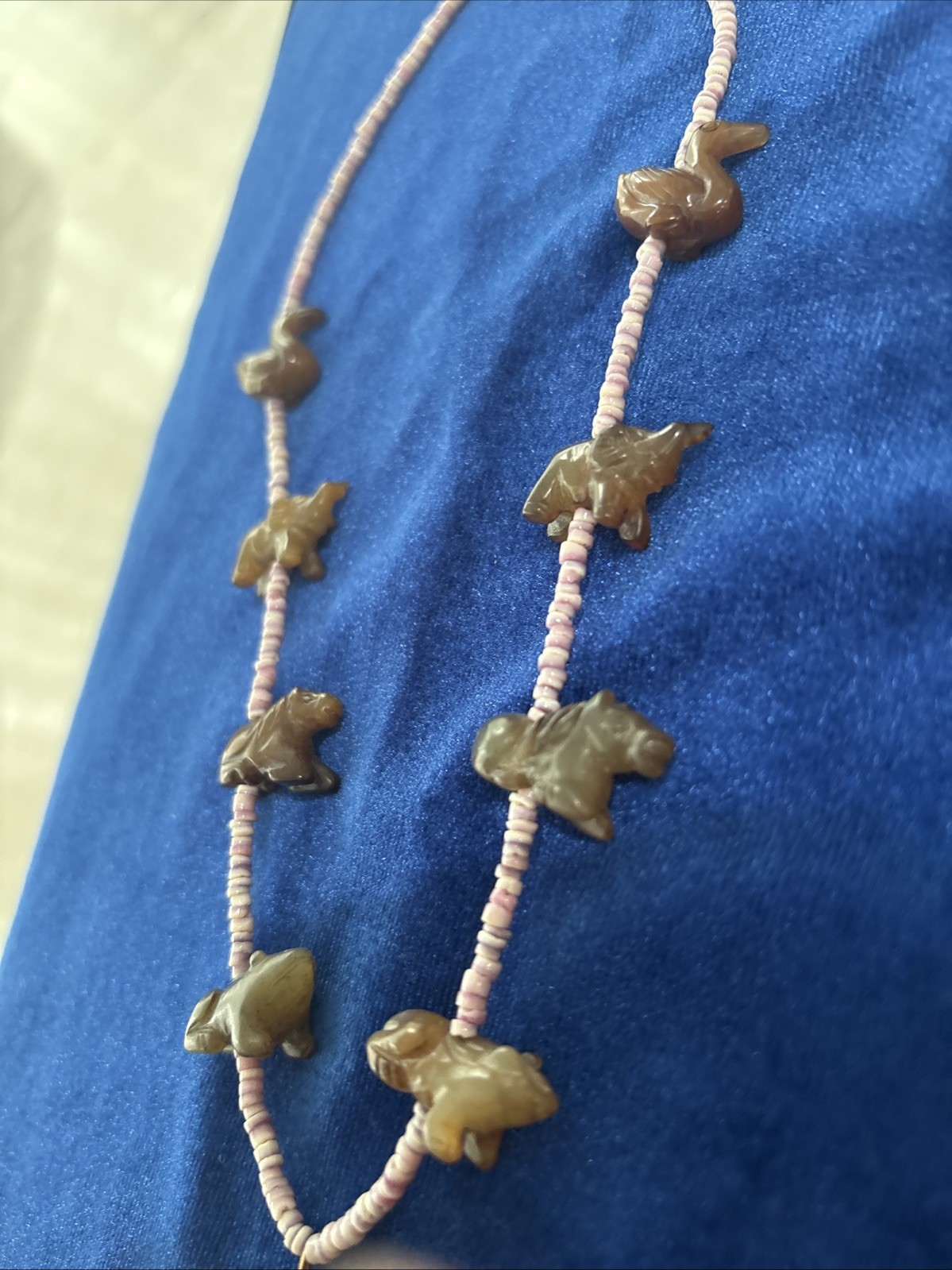 Vintage Chinese Export Carved Stone Zuni Style Necklace. Carved Animals.