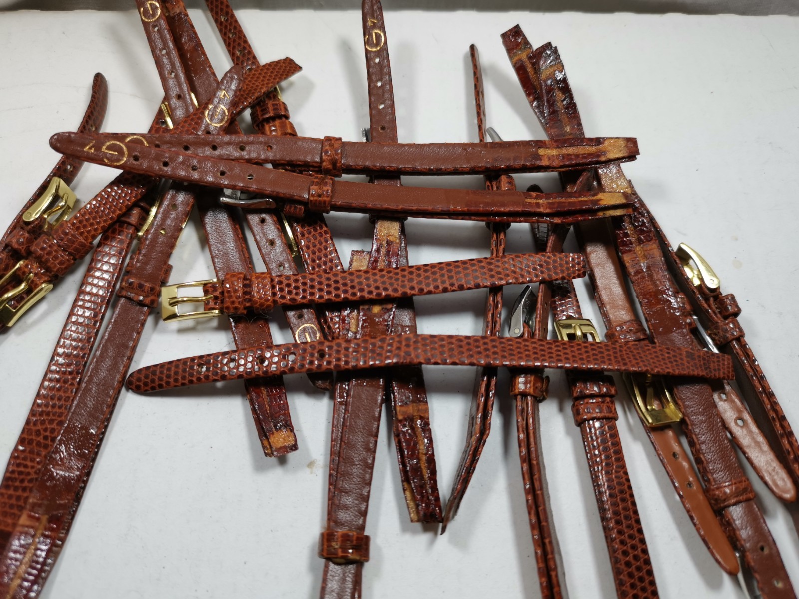 Lot 40 x Vintage Watch Straps Brown Leather Open-Ended Glue-On 7mm-12mm G12 NOS
