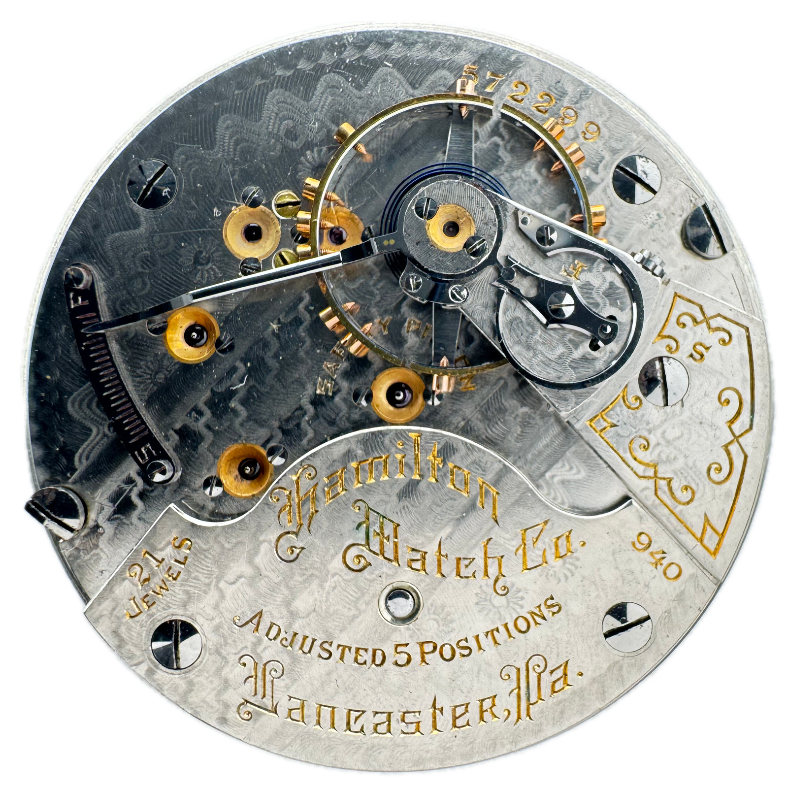 Antique 18s Hamilton Double Sunk Railroad Class A Pocket Watch Movement 940 USA