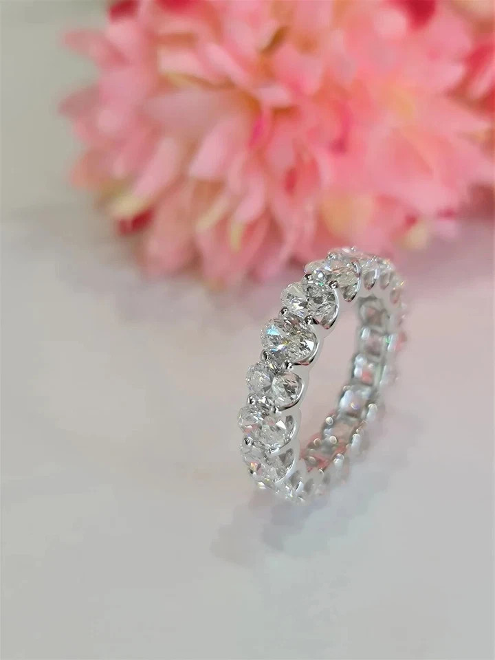 3 Carat Lab Grown Diamond Eternity Band Oval Cut 14k White Gold VVS E F CVD