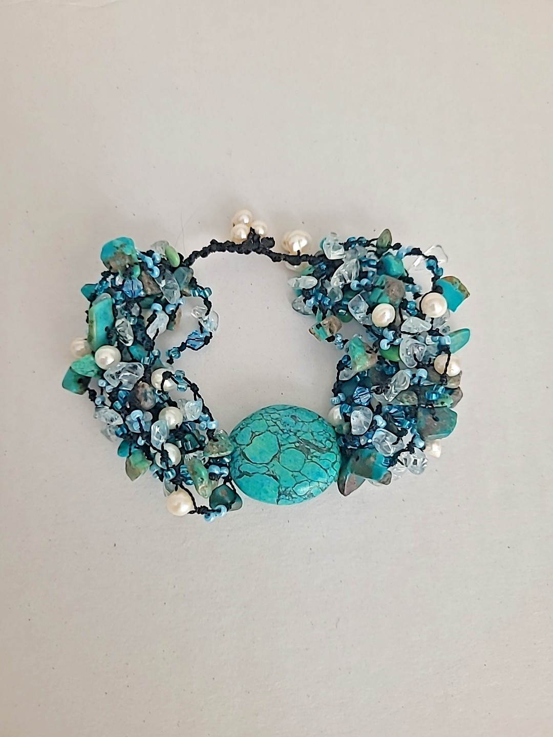 Handmade Turquoise And Freshwater Pearl Beaded Bracelet