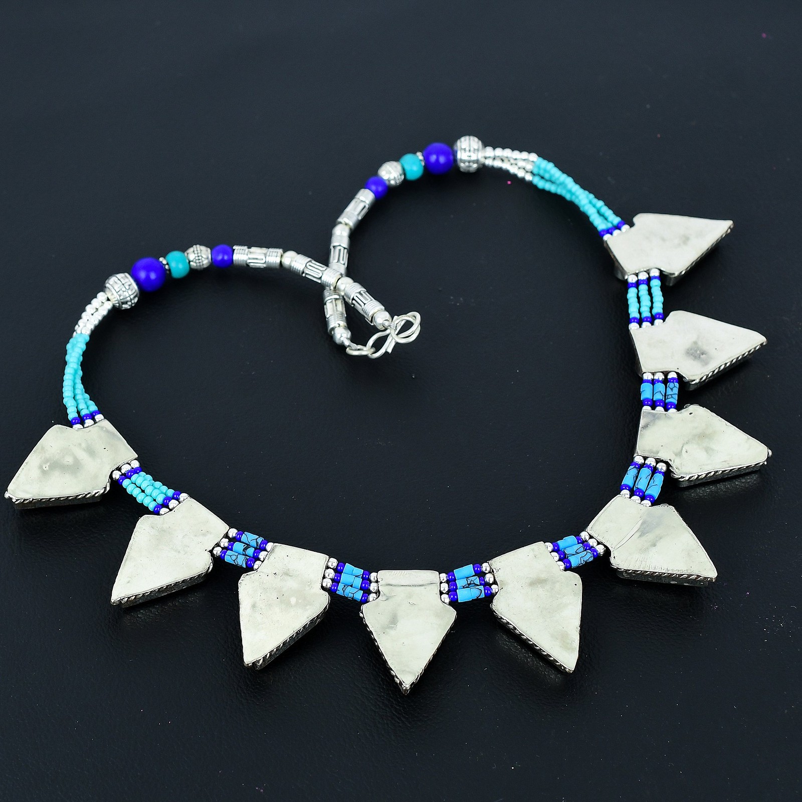 Yellow Coral Turquoise Lapis Lazuli 925 Sterling Silver Gift Necklace 18″ PG 519