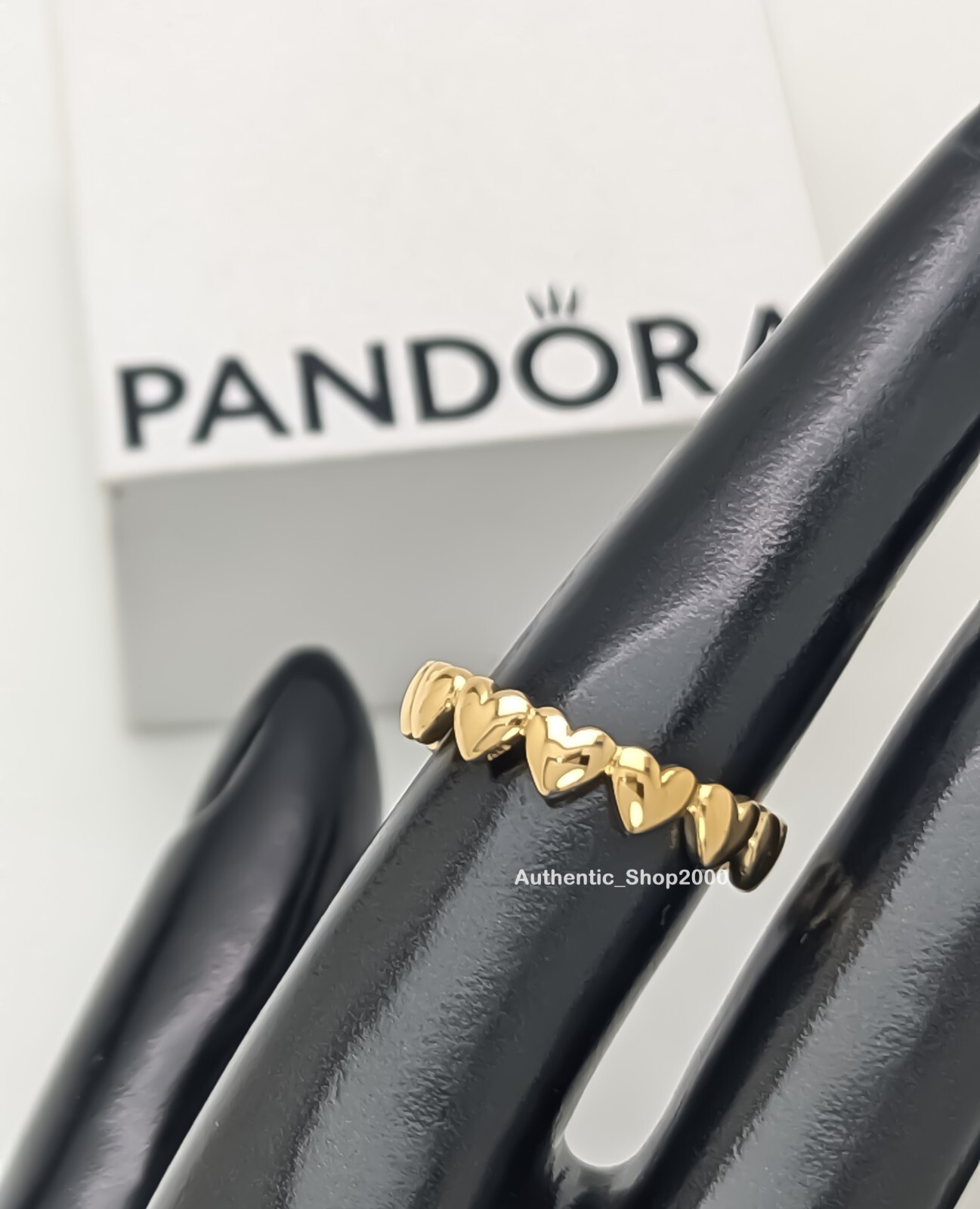 New 100% Authentic PANDORA 14k Gold Plated Be Love Row of Hearts Ring 163427C00
