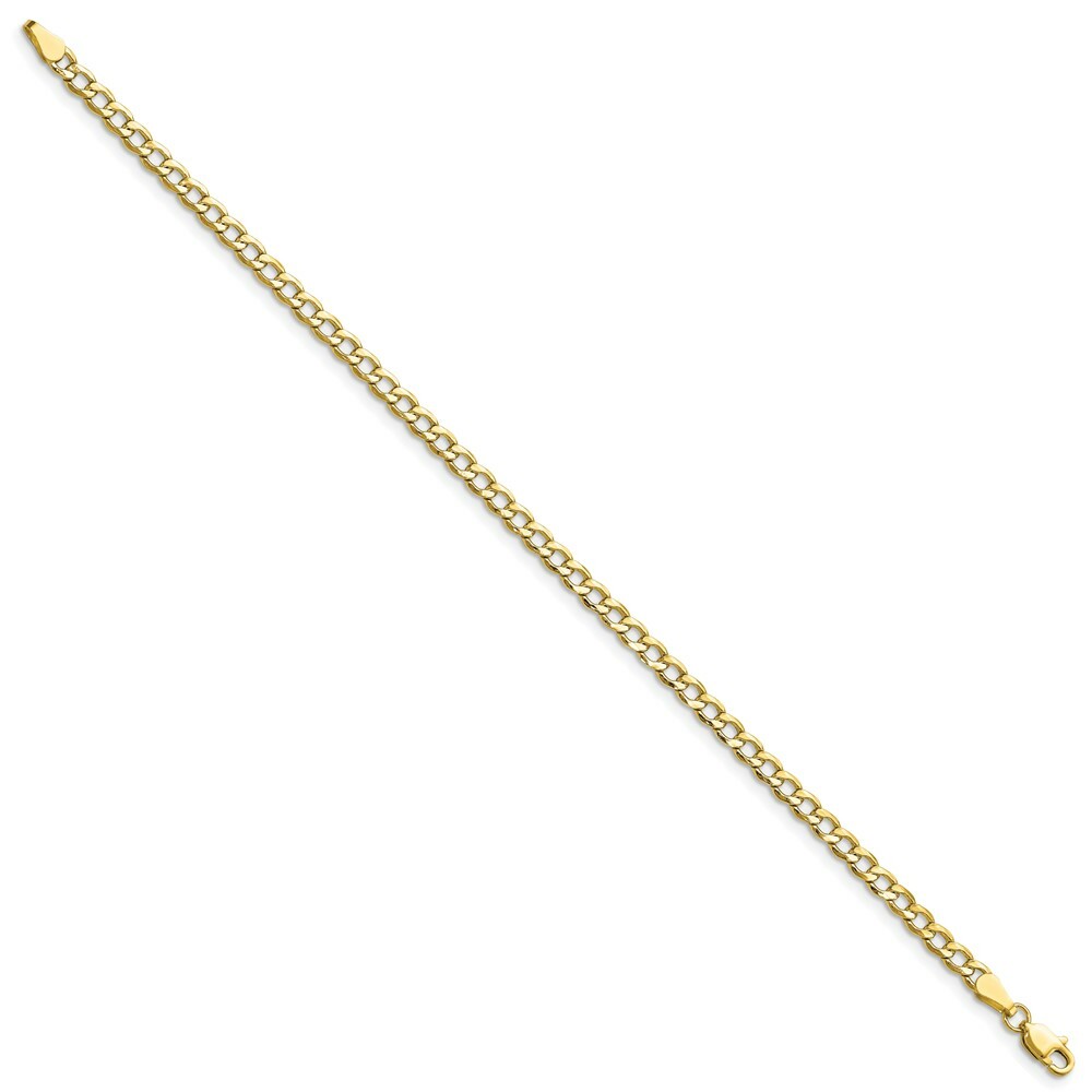 Real 10kt Yellow Gold 3.35mm Semi-Solid Curb Link Chain Chain Bracelet; 7 inch