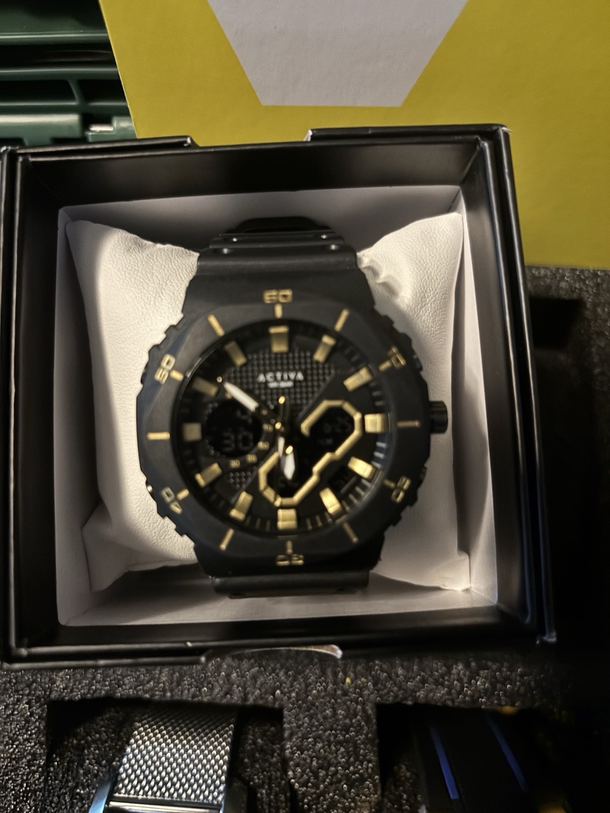 Activa Active Men’s Analog-Digital Quartz Black/Gold 48mm 5 BAR Rubber w/ Box