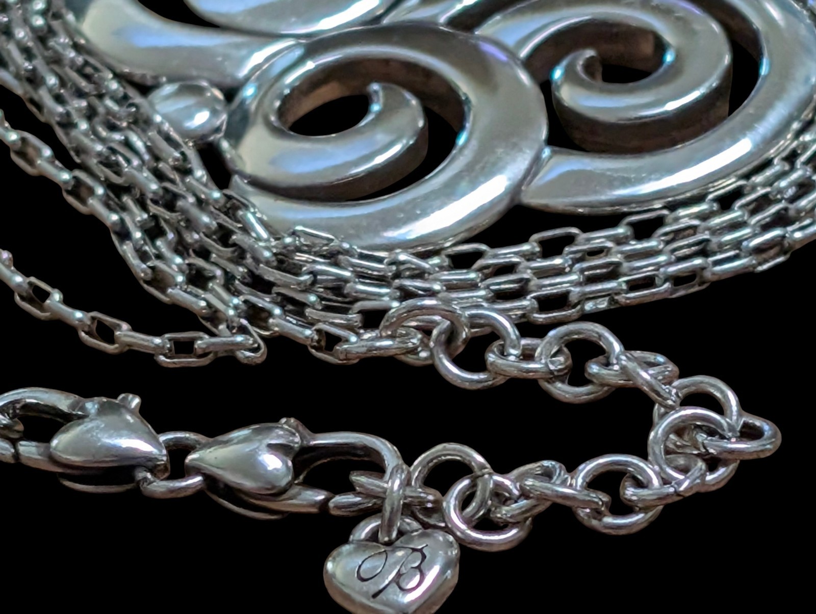 Brighton Vintage 40″ Long Multi Strand Scroll Pendant Statement Necklace Retired