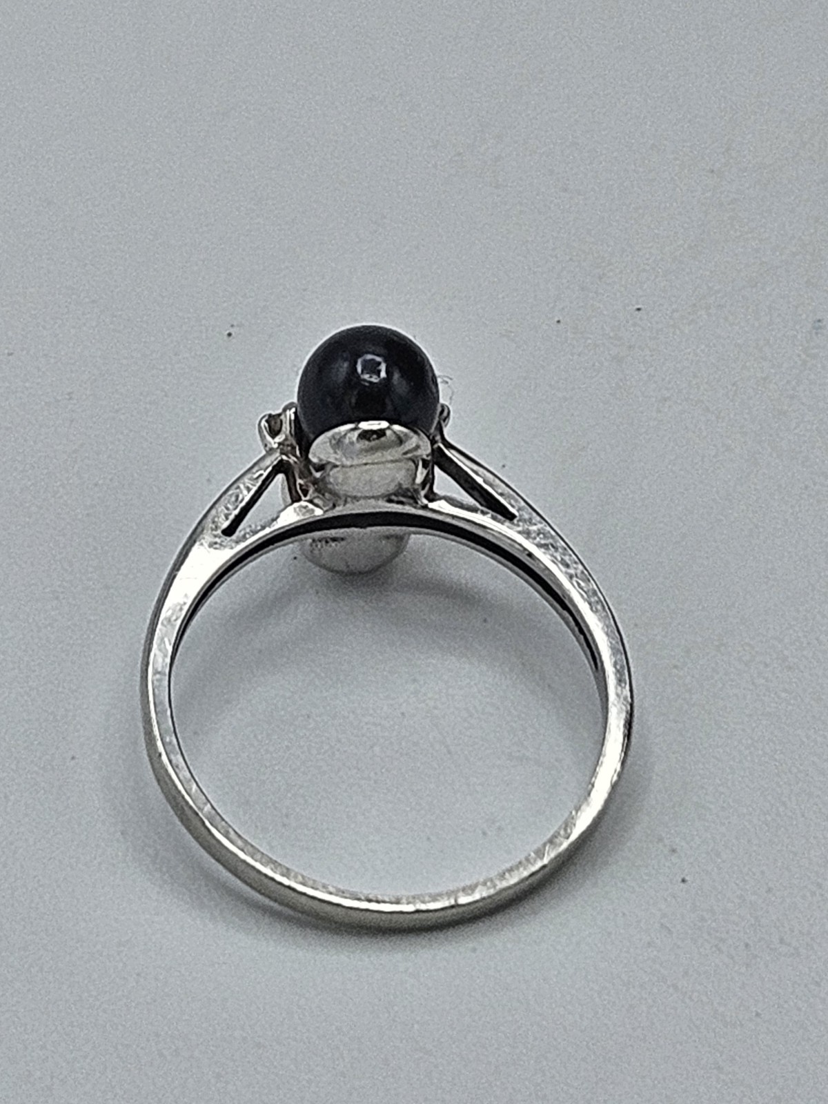 14K White Gold Black White Pearl Ring Diamond Accent Yin Yang Design Sz 6.25