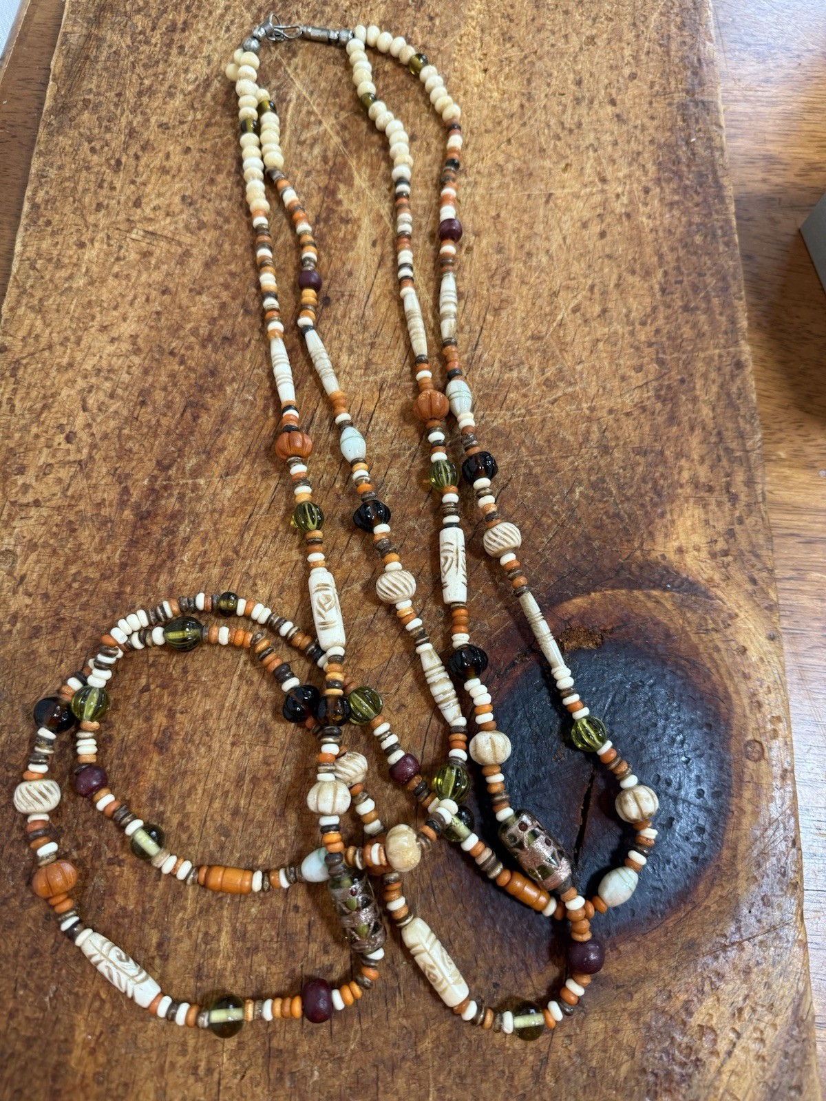 Multicolor Glass Wood ,bone & Plastic Beaded Necklace Ball/Bead Chain Hook Clasp