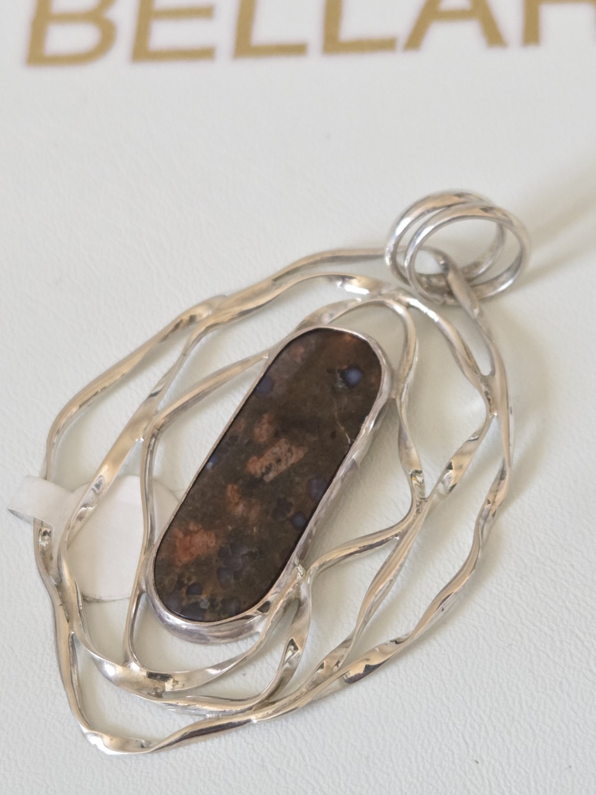 Contemporary Modern Abstract Sterling Silver Pendant Natural Stone #010JN26