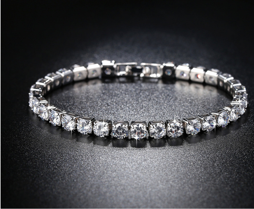 7.3″ White Gold Plated Brass White Green Blue Round CZ Tennis Bracelet Gift P52