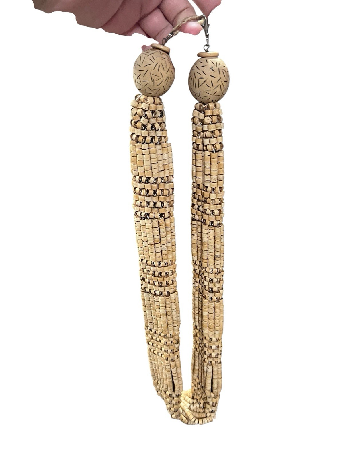 Bohemian Oversized Khaki Chunky Beaded Necklace Lobster Clasp Closure 14.5 Inch