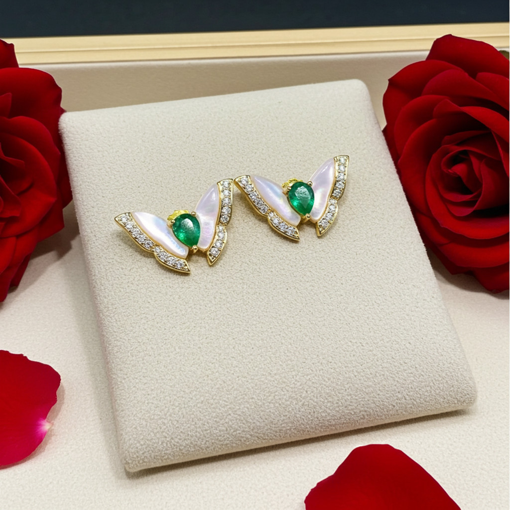 Natural Zambian Emerald Statement Earrings 3x4mm 14k Gold Plated