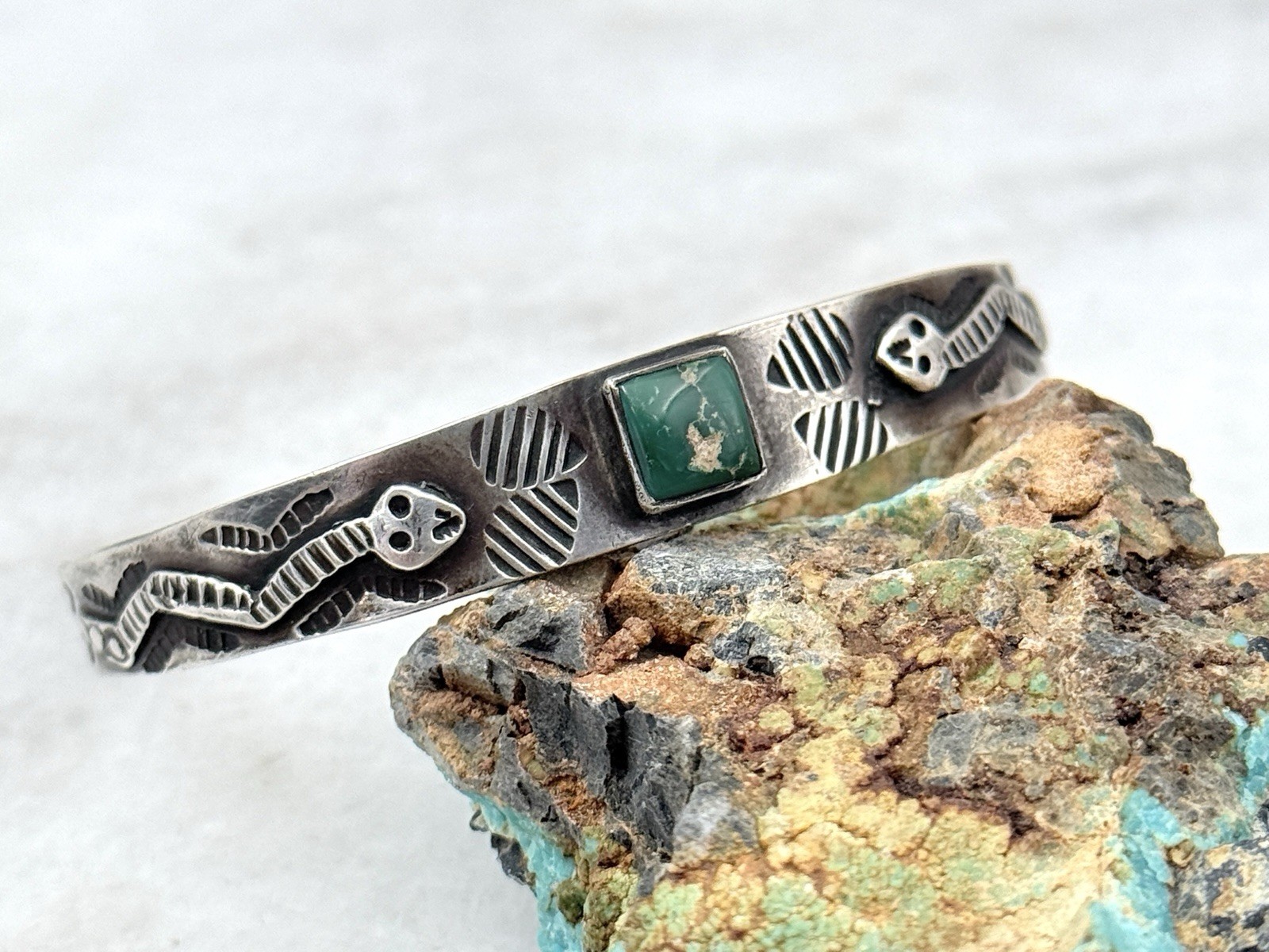 1930’s Fred Harvey Era Sterling silver Stamped Snake Cuff bracelet 6.25”