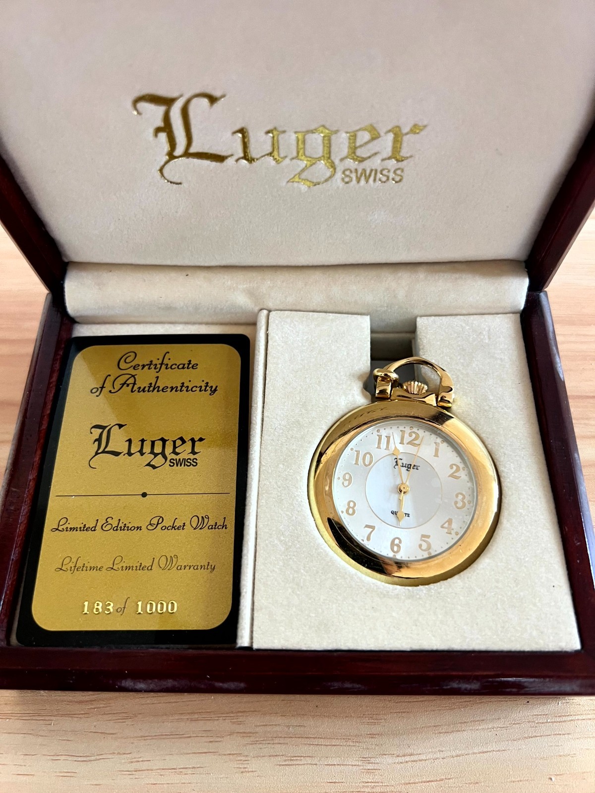 Luger Swiss Limited Edition Pocket Watch – 183/1000, Box & COA, Excellent