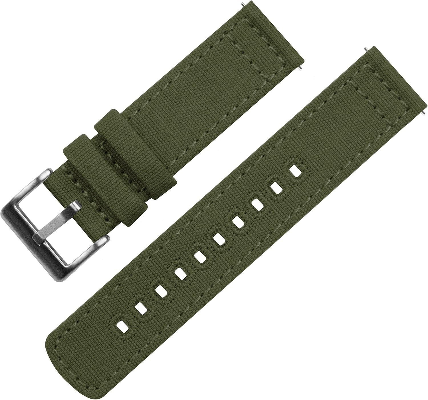 BARTON 22mm Army Green Canvas Quick Release Watch Band – Stylish and Comfortable