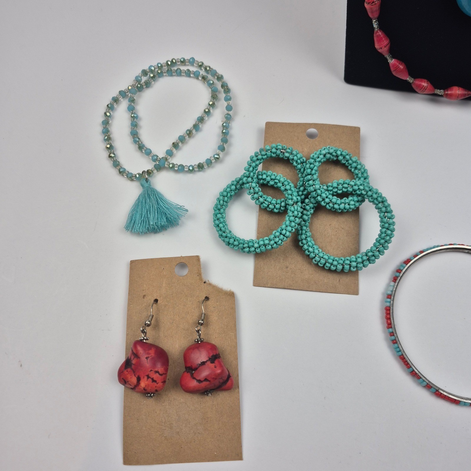 Boho Southwest Beaded Jewelry Lot Necklace Bracelet Earrings Blue Red 12 Pc