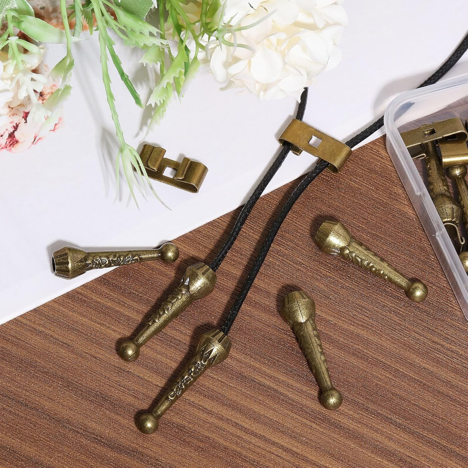 36Pcs Bolo Tie Findings Kit with 24Pcs Bolo Tie Tips Replacement End Caps and 12