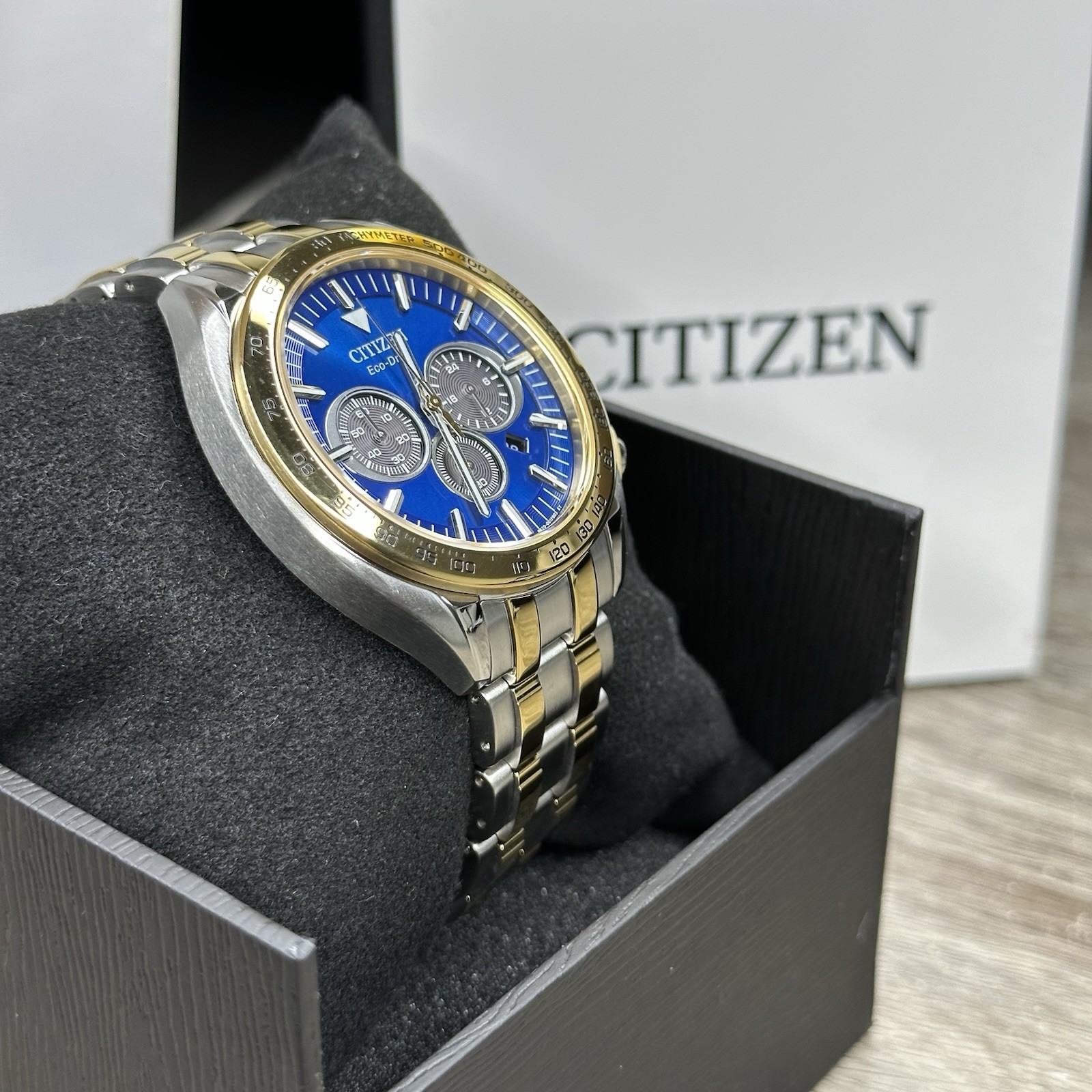 NEW✅ Citizen Carson Blue Dial Tachymeter Two Tone Steel Men’s Watch CA4544-53L