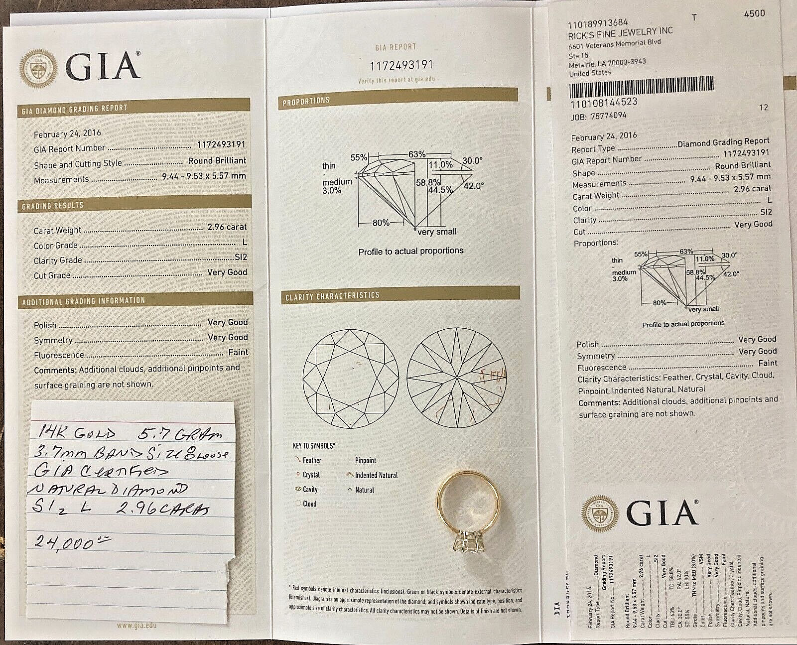 GIA Certified 2.96 Ct. Natural Diamond Vintage 6 prong Solitaire 14k Gold Ring