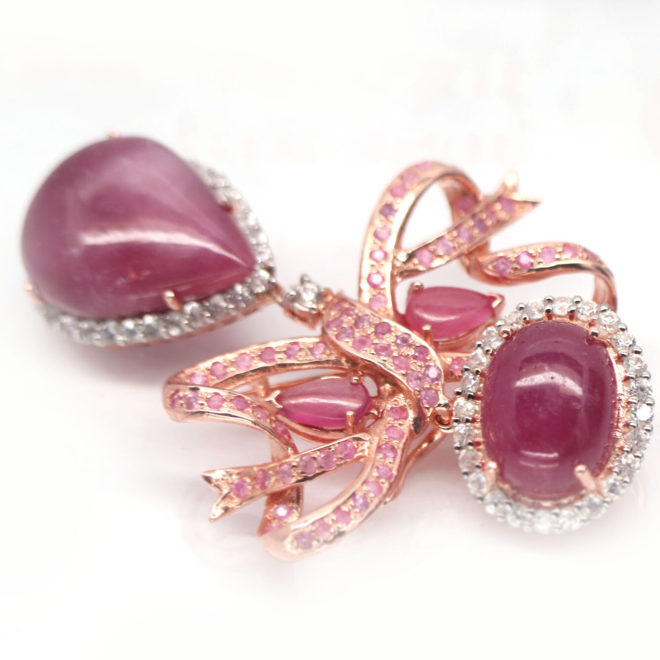 Gmestone 21 x 28 mm. Pink Ruby, Sapphire & Zircon Brooch 925 Silver Sterling