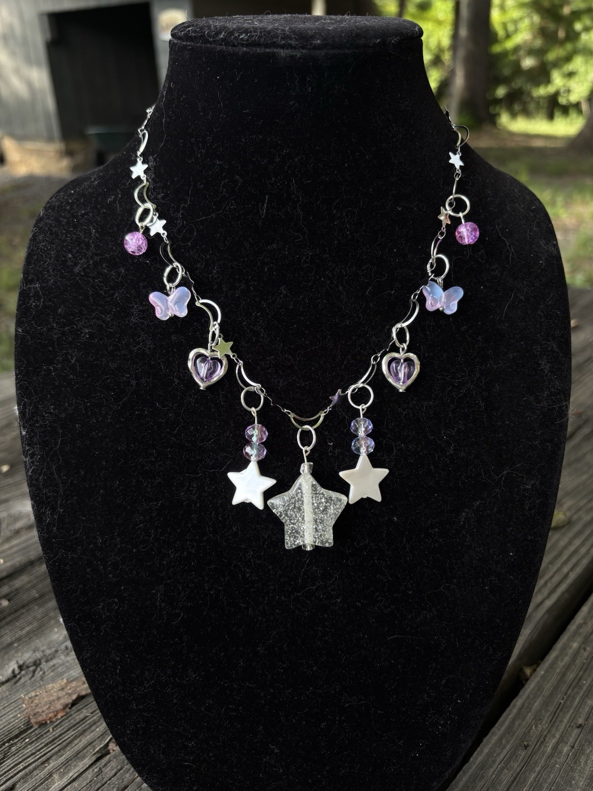 Handmade Star Charm Necklace Stainless Steel Butterflies Hearts Beaded Celestial