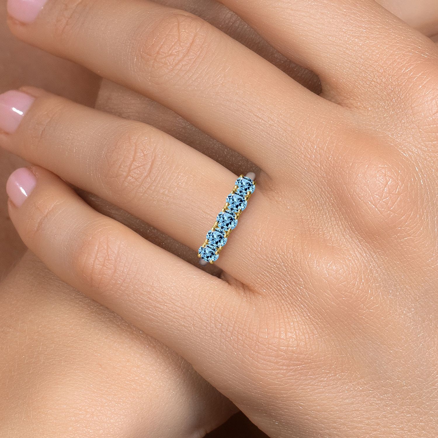 925 Silver and 10K Yellow Gold Swiss Blue Topaz Wedding-Bands Ring For Women |