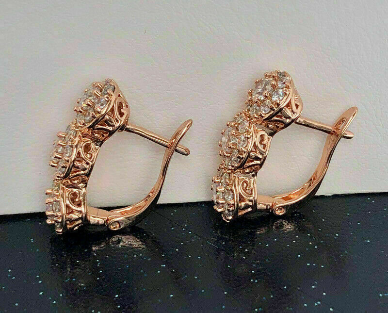 3.00Ct Lab Created Round Diamond Halo Wedding Stud Earrings 14K Rose Gold Over