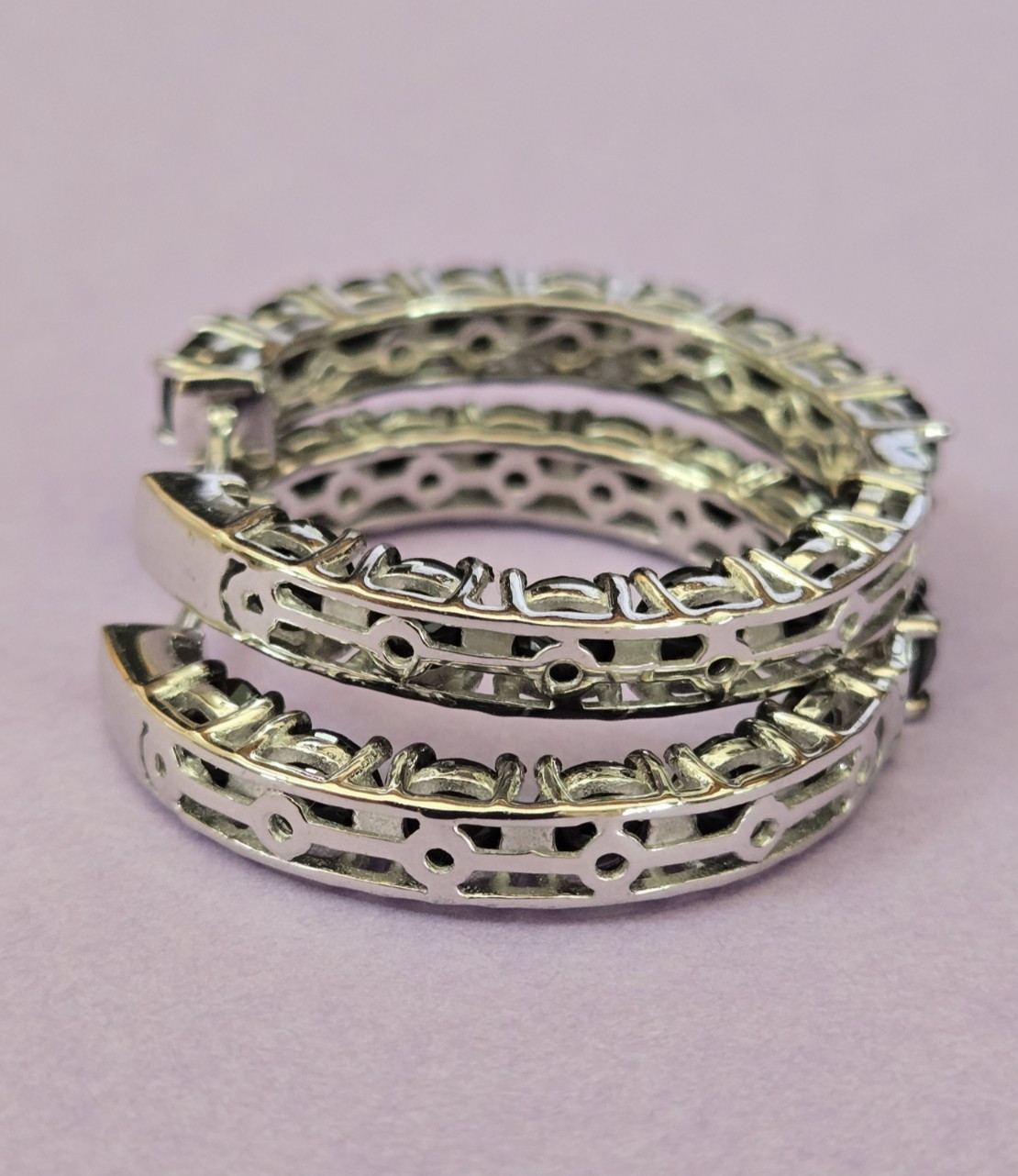 Natural Black Spinel Inside Out Hoop Earrings in Rhodium Over Sterling 9.0ctw