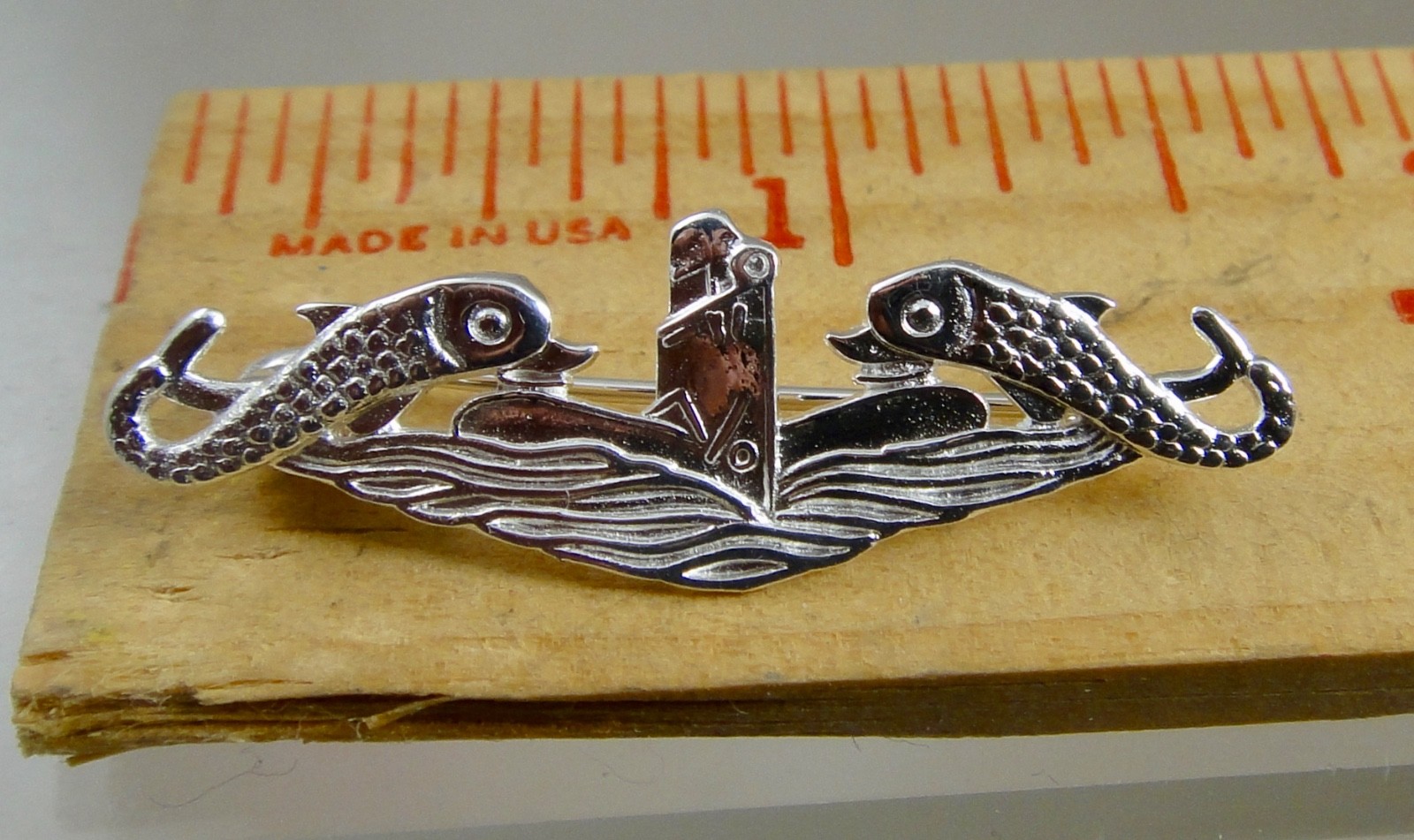 US NAVY Licensed Submarine dolphin mess dress 38mm sterling pin Badge Deep Wave