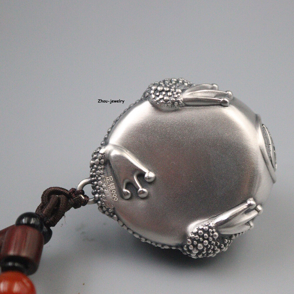 Solid S999 Fine Silver 999 Hand Pieces Wealth Golden Toad Pendant 49-50g 1.88in