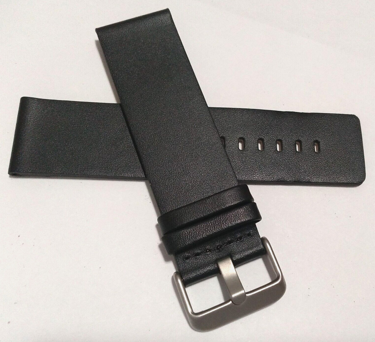 Genuine Leather Black 24mm Smartwatch Watch Band 7 7/8″ (201mm) Regular Length