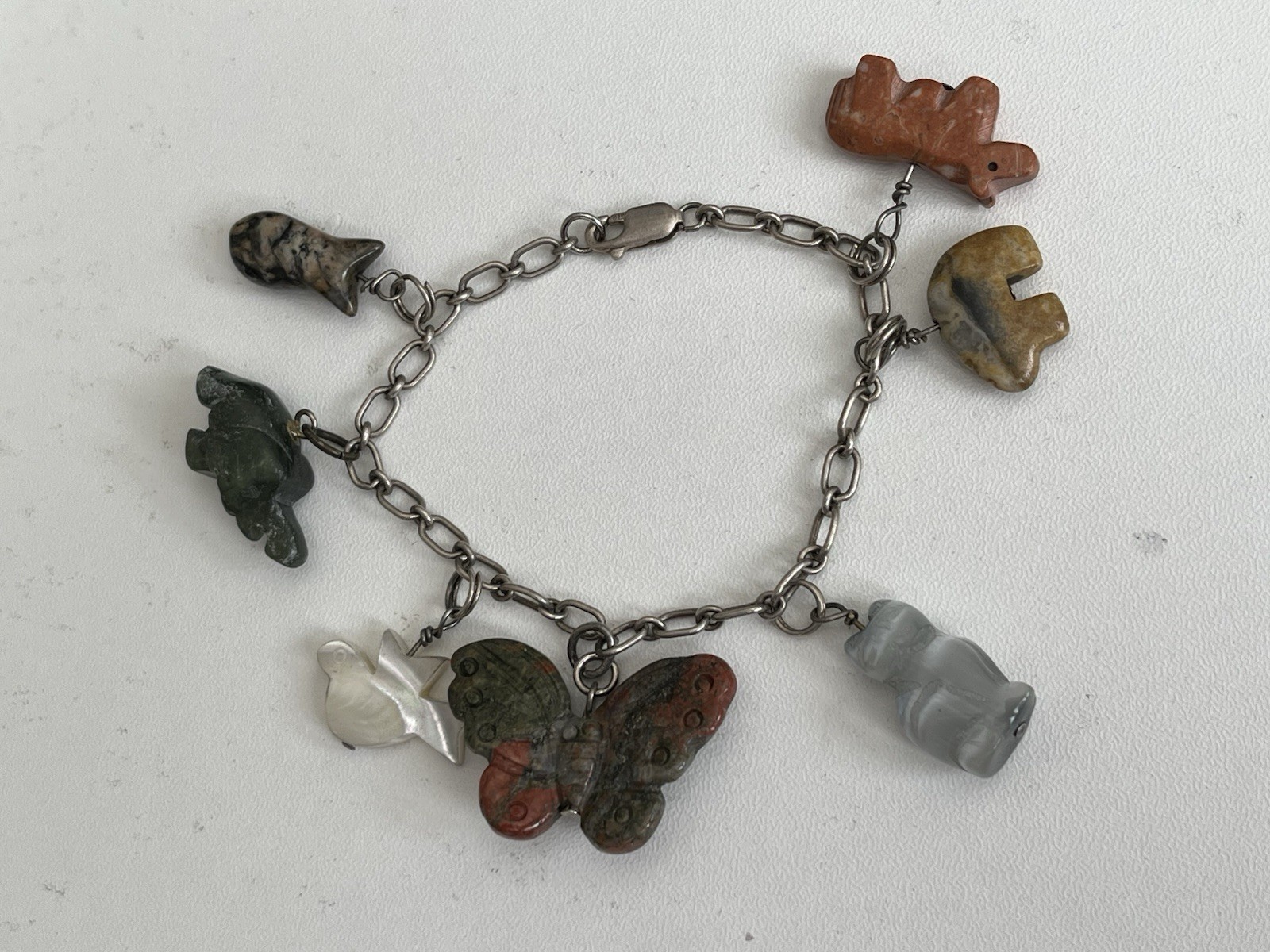 Southwest Sterling Silver Fetish Multi Stone Various Animal Fun Bracelet 6”
