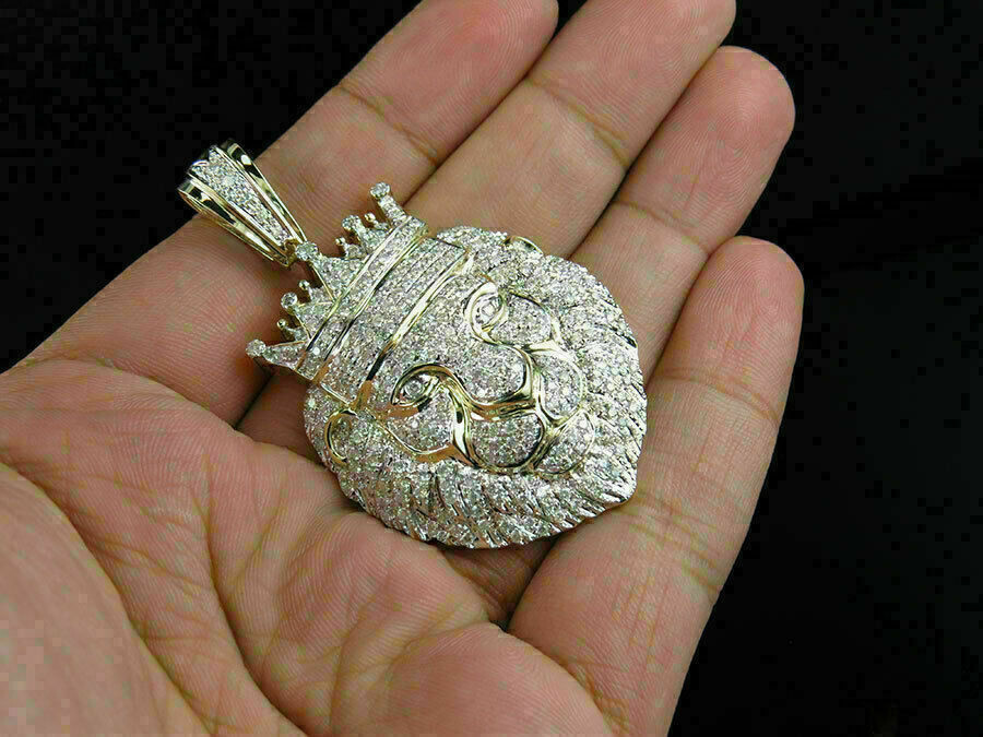 Men’s Lion Face Charm Pendant 2.50Ct Round Diamond Men’s 14K Yellow Gold Finish