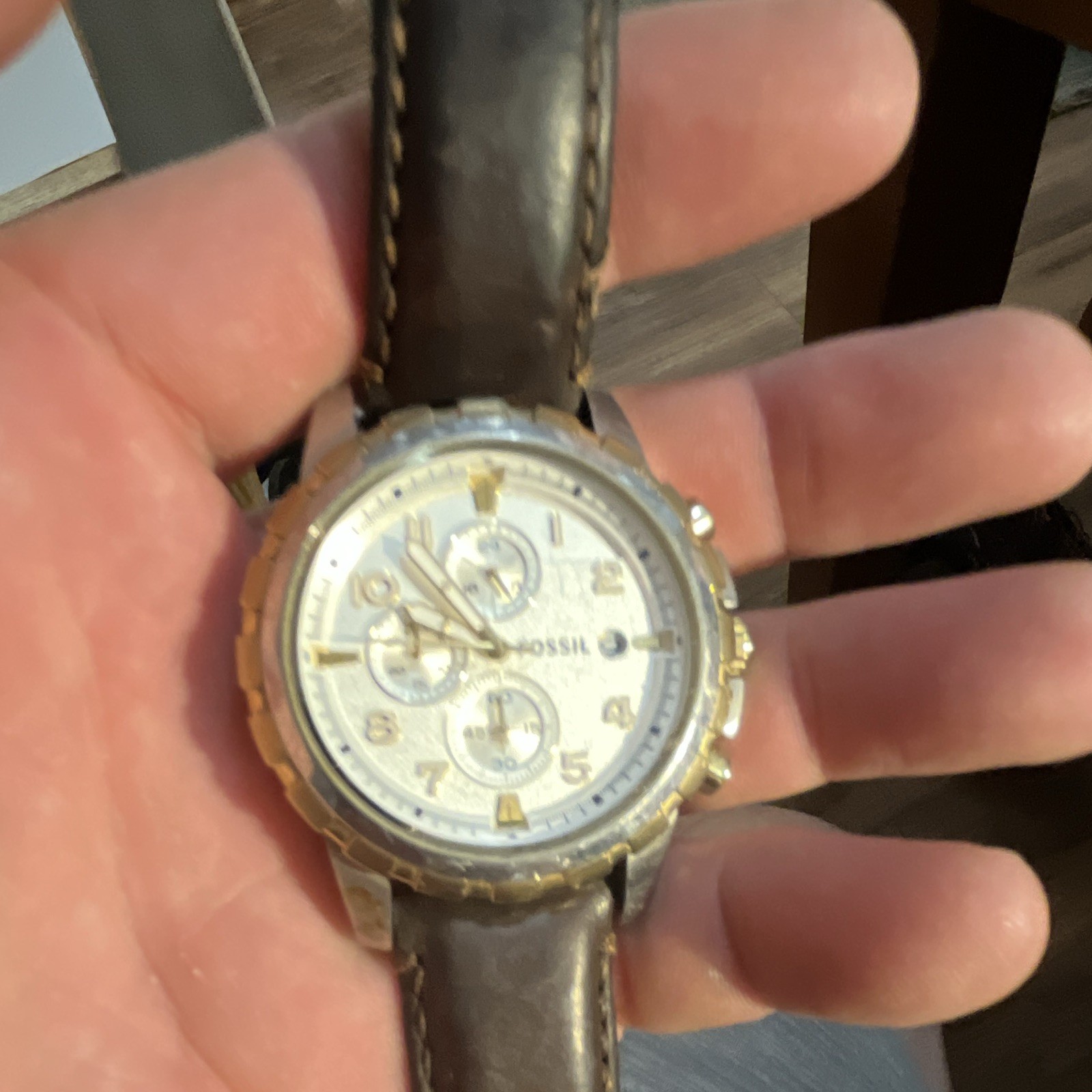 Fossil Chronograph 12-Hour Analog Watch White Dial Brown Leather Strap
