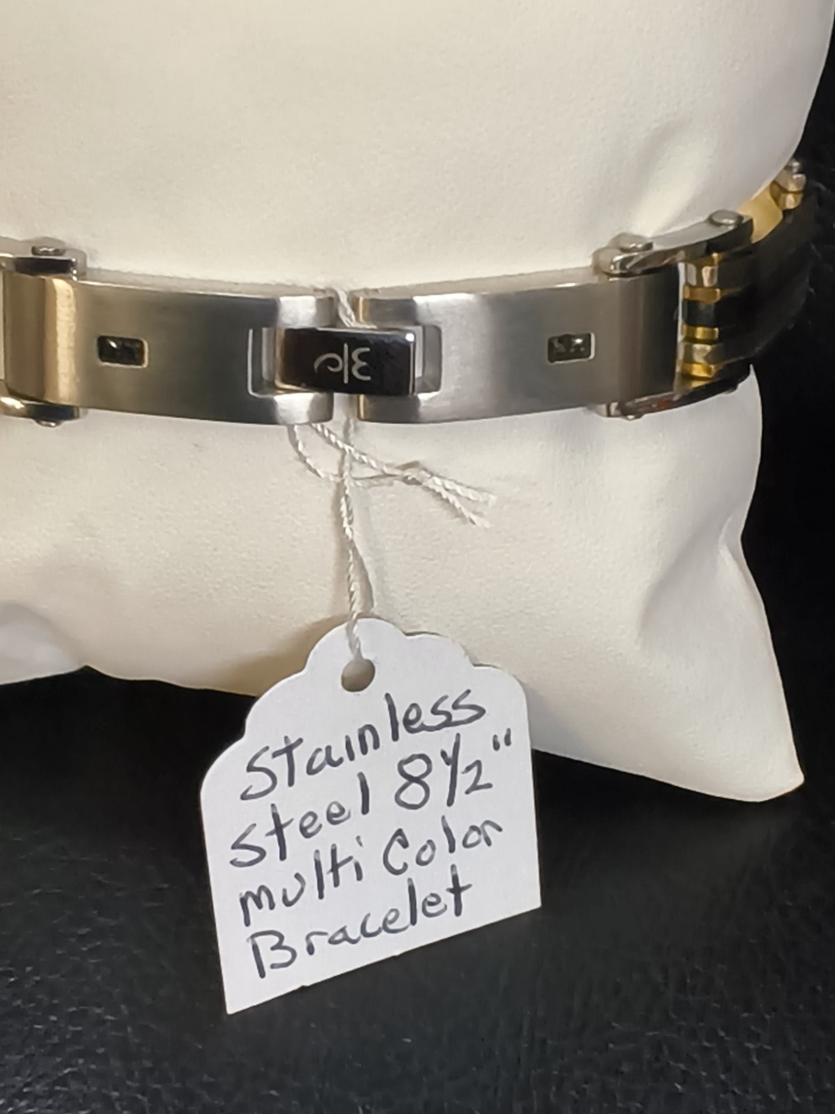 Men’s Stainless Steel Gold Black Silver Link Bracelet 8.5″ Fold Over…